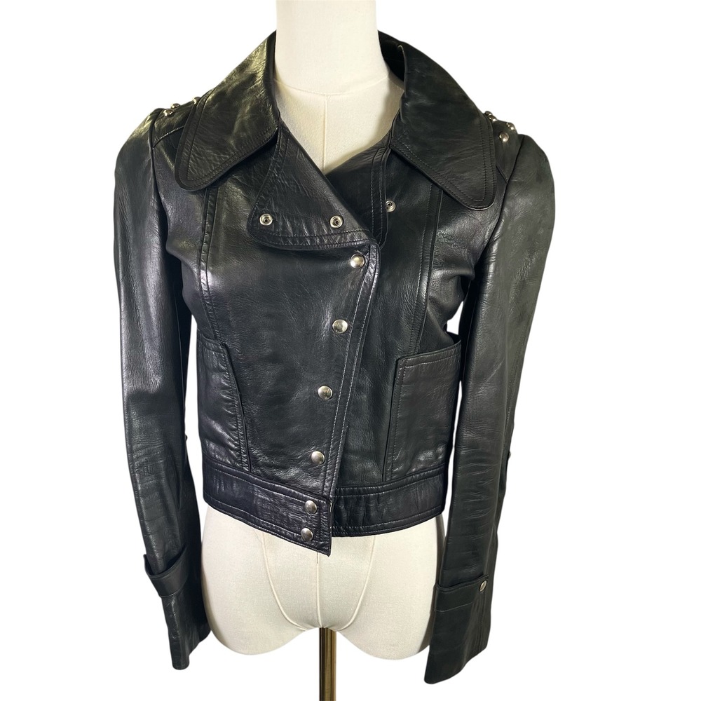 Annelies Gouraud for Brezin France Vintage Studded Black Leather Jacket Women XS